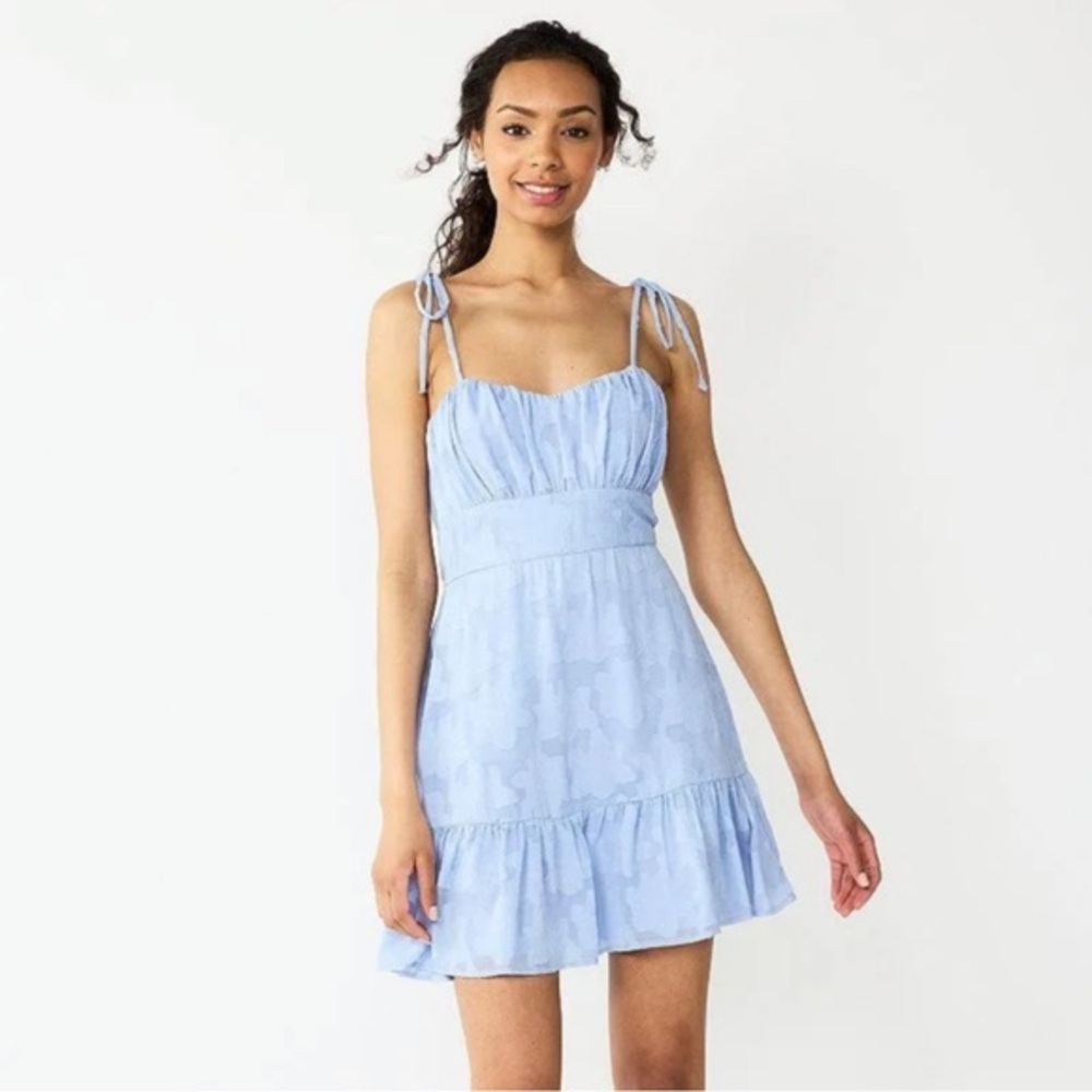 Speechless blue embossed sleeveless fit and flare dress M